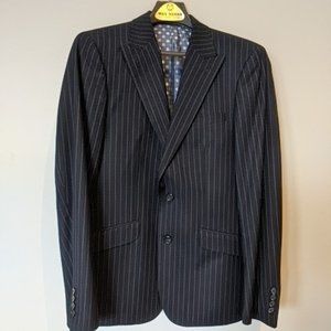 Sondergaard Men's Navy Blue Pinstriped Suit 38R Pants 34/30